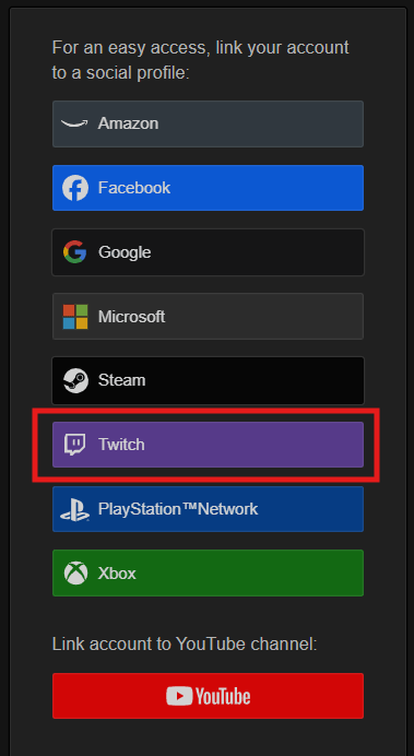 Account Management page — Twitch connection